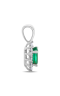 Roman and Jules White Gold Oval Emerald Halo Pendant UP1974-4