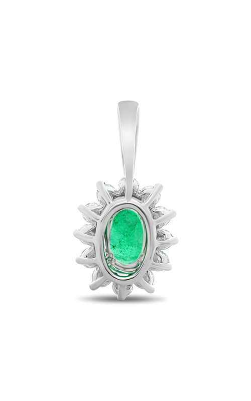Roman and Jules White Gold Oval Emerald Halo Pendant UP1974-4