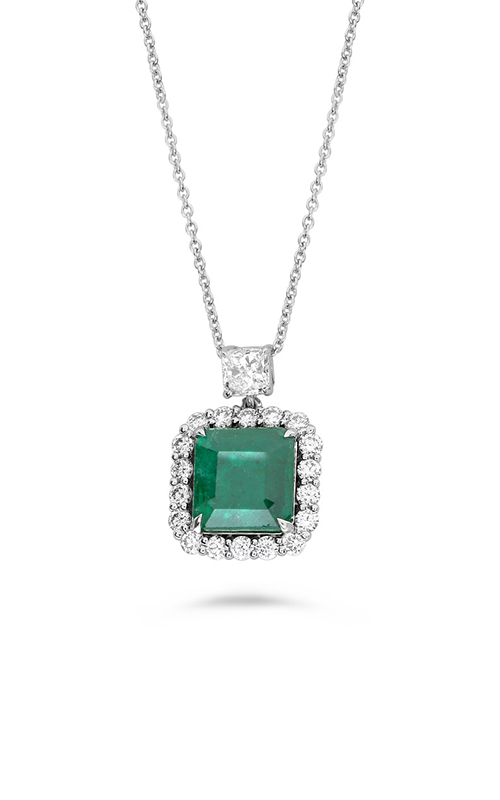 Roman And Jules 18k White Gold Emerald And Diamond Pendant Necklace MN894-1