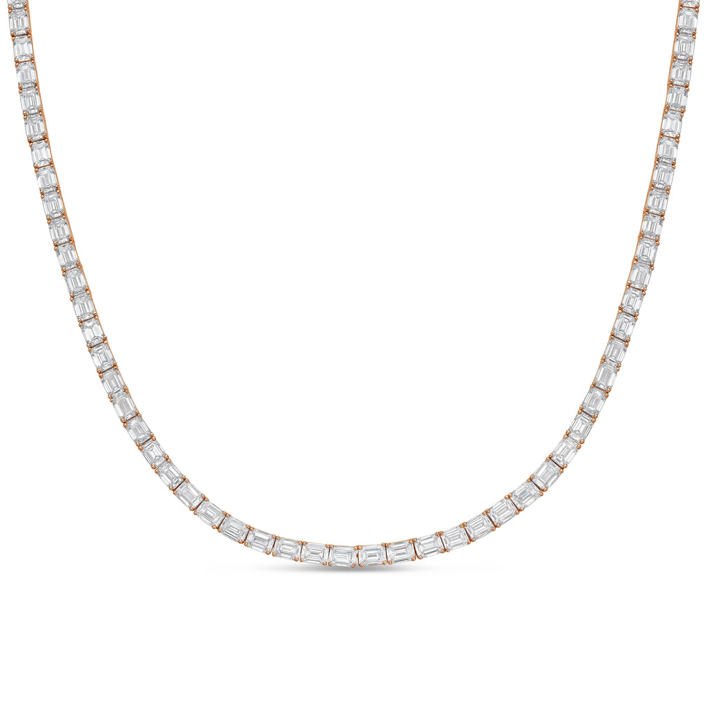 Lab Grown Emerald Cut East West Tennis Necklace