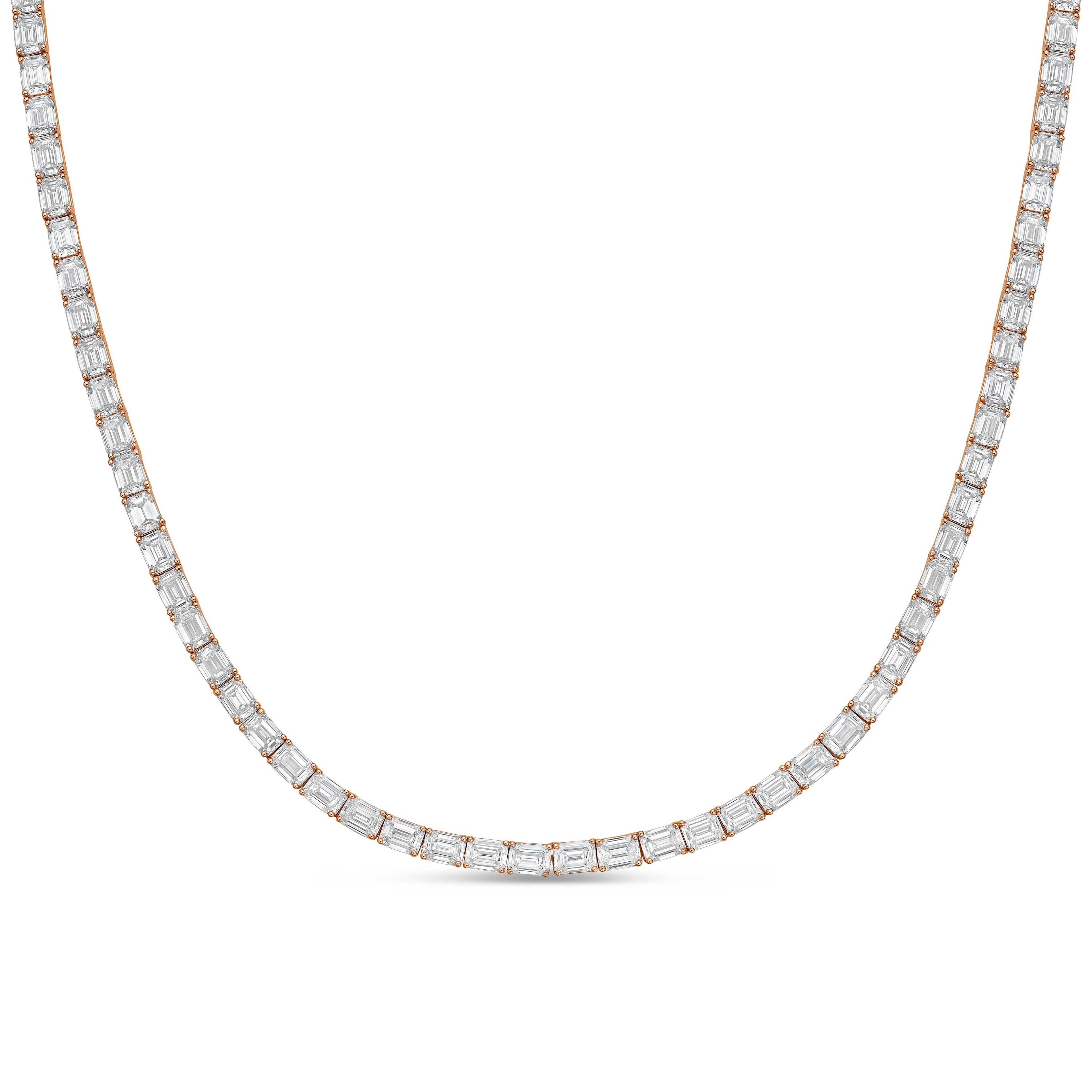 Lab Grown Emerald Cut East West Tennis Necklace