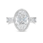 Lab-Grown Bezel Oval Diamond Ring with Channel-Set Emerald Accents
