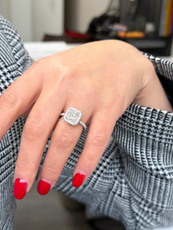 2.01ct Emerald-Cut Diamond Halo Ring, Platinum