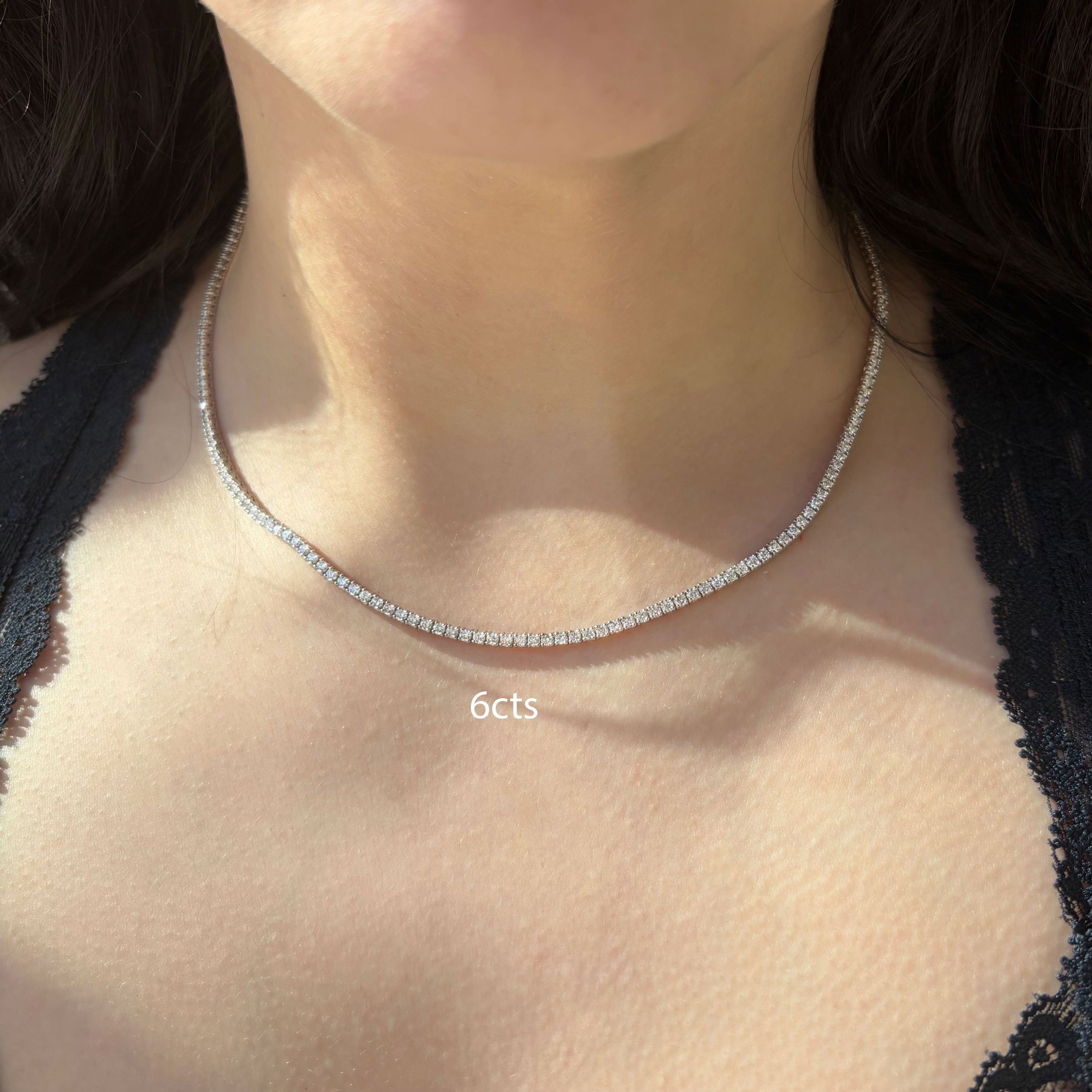 Lab-Grown Round Diamond Tennis Necklace, 4-Prong