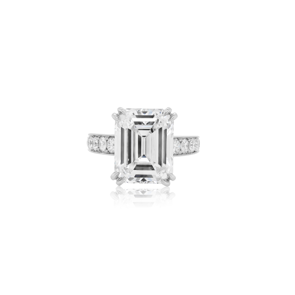 7.59ct Emerald-Cut Diamond Ring with Pavé Side Diamonds