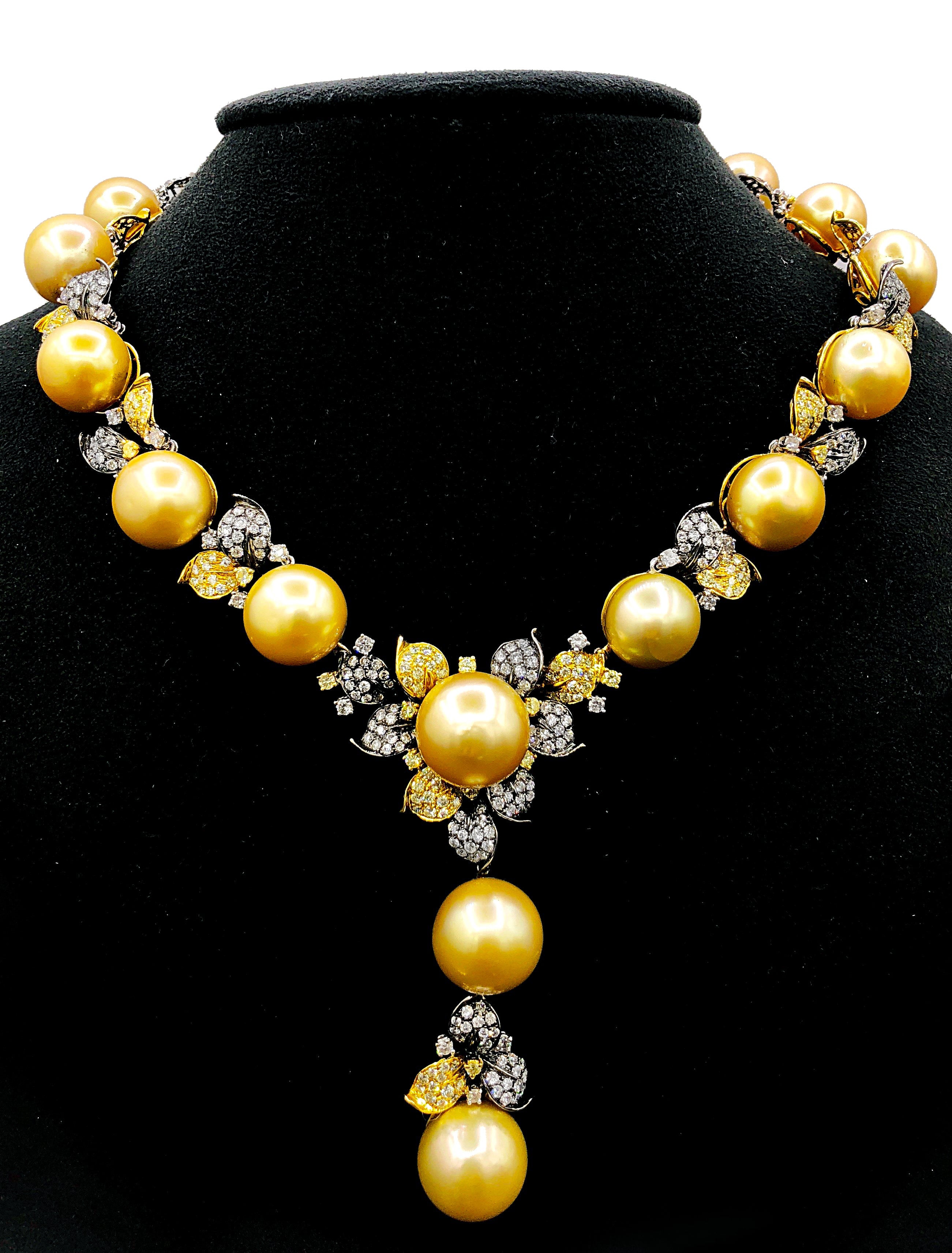 Black Rhodium Pearl & Diamond Floral Necklace