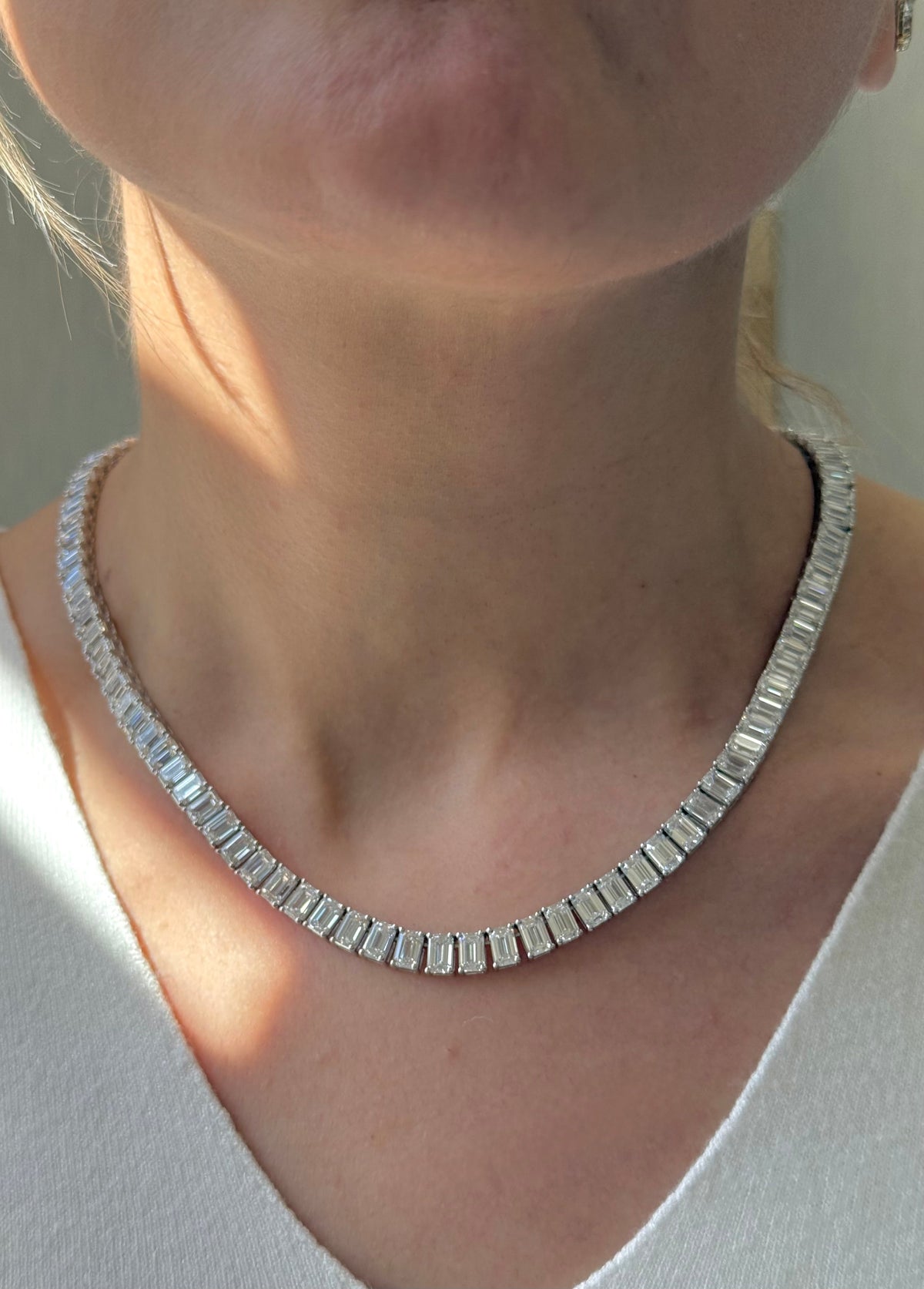 Lab Grown Emerald Cut Diamond Tennis Necklace