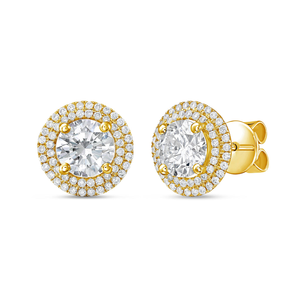 Lab-Grown Round Diamond Double Halo Earrings, 14K Gold