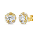 Lab-Grown Round Diamond Double Halo Earrings, 14K Gold