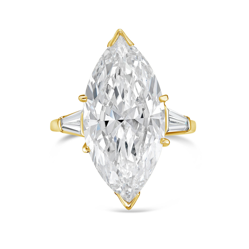 Lab-Grown Marquise Diamond Ring with Baguettes, 18K Gold