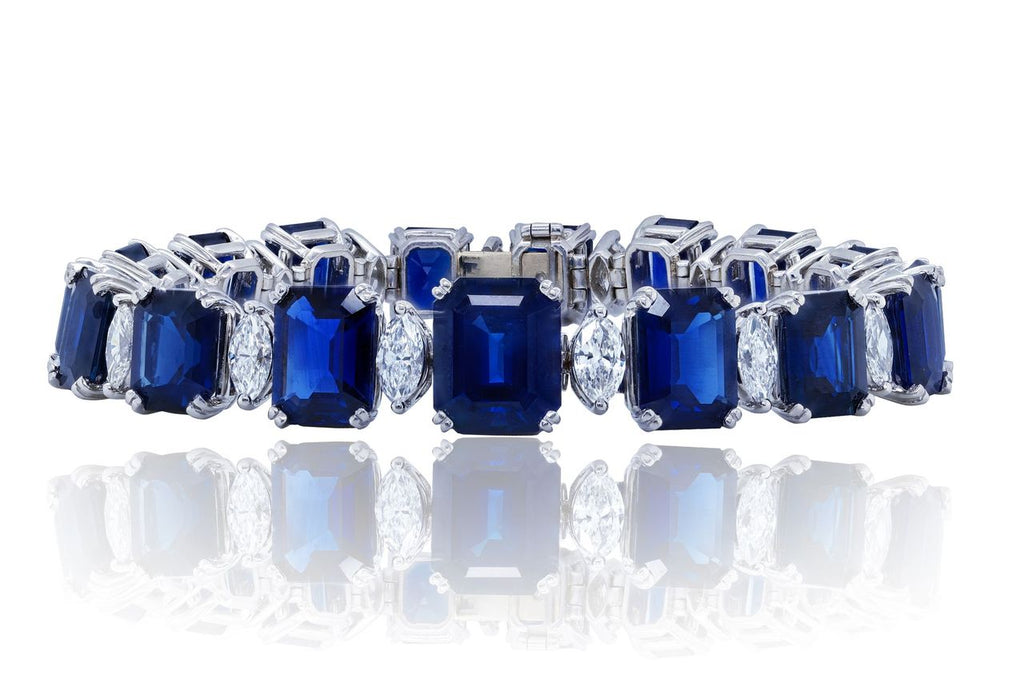Blue Sapphire Diamond Platinum Bracelet