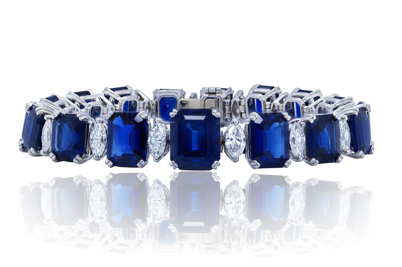 Blue Sapphire Diamond Platinum Bracelet