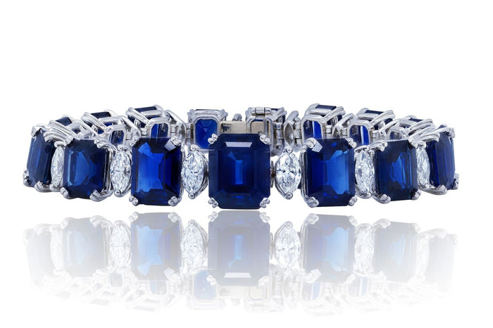 Blue Sapphire Diamond Platinum Bracelet