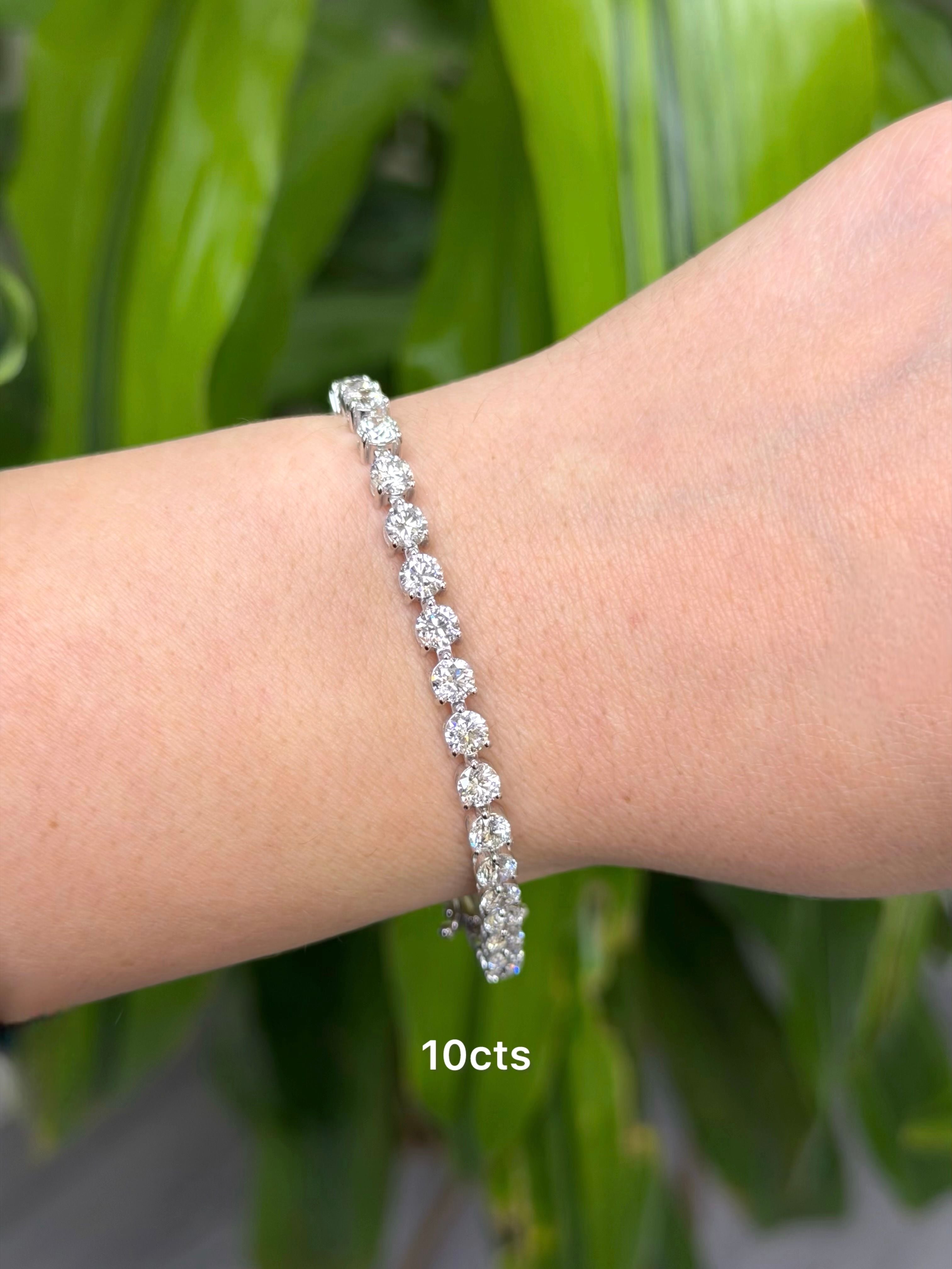 Lab-Grown Round Diamond Tennis Bracelet, 3-Prong, 14K Gold