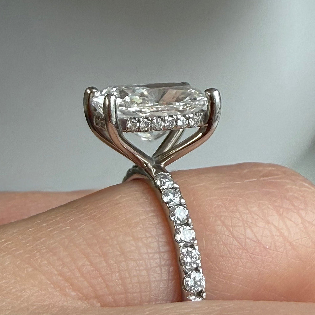 Lab-Grown Cushion Cut Diamond Pavé Engagement Ring, 18K Gold