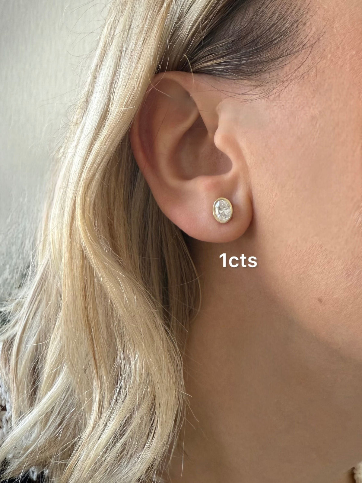 Lab Grown Oval Diamond Bezel Stud