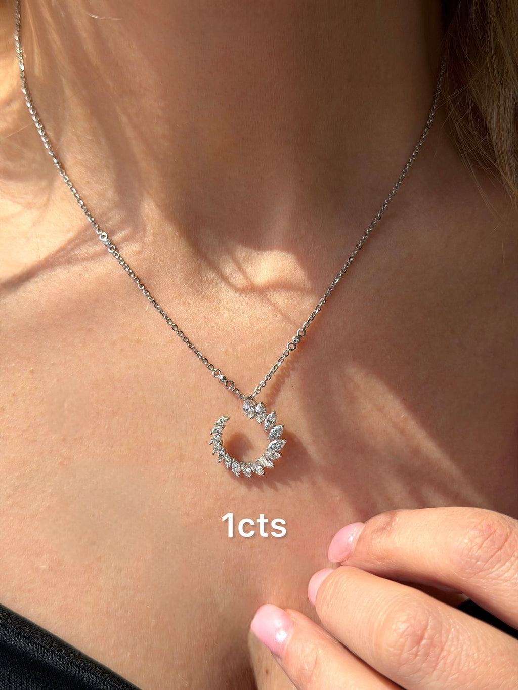 Lab Grown Marquise Diamond Crescent Swirl Pendant