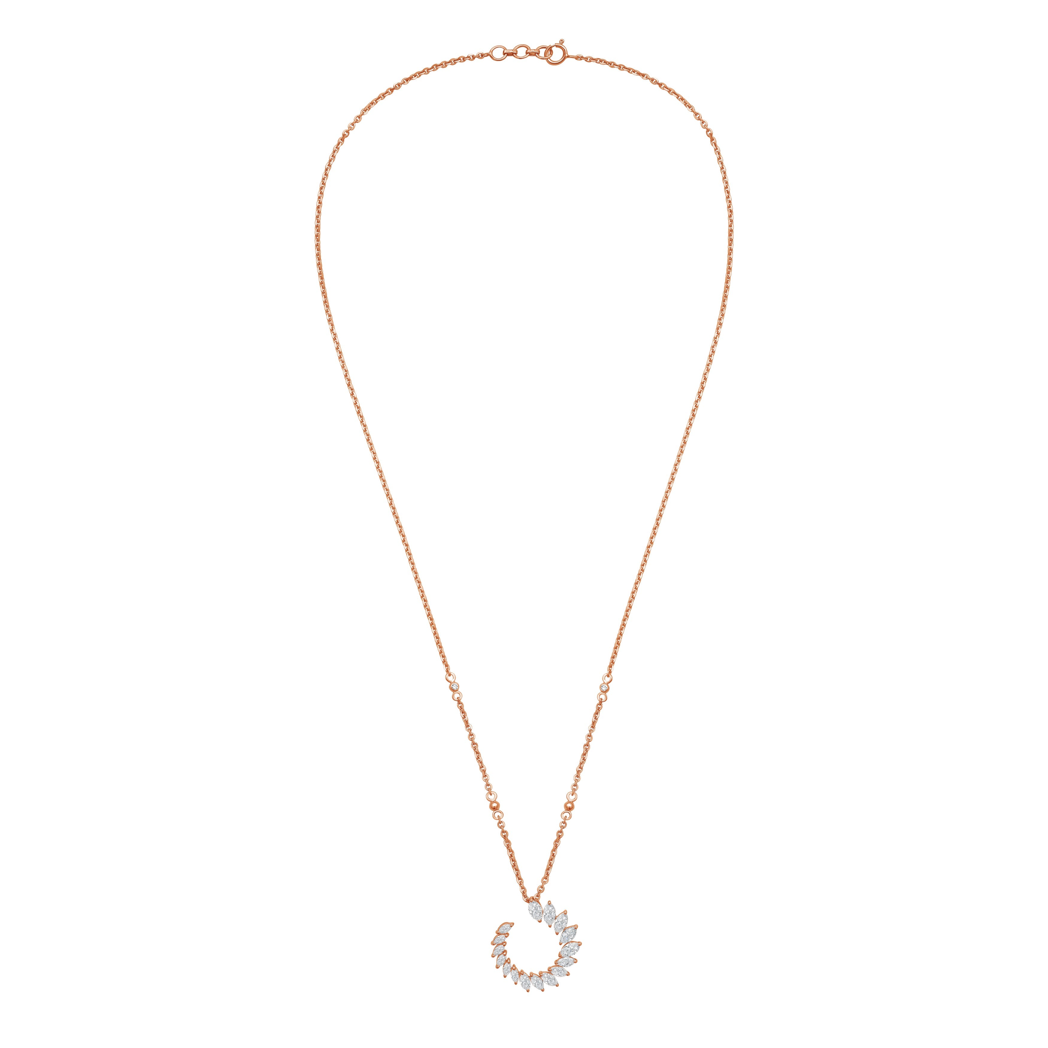 Lab Grown Marquise Diamond Crescent Swirl Pendant