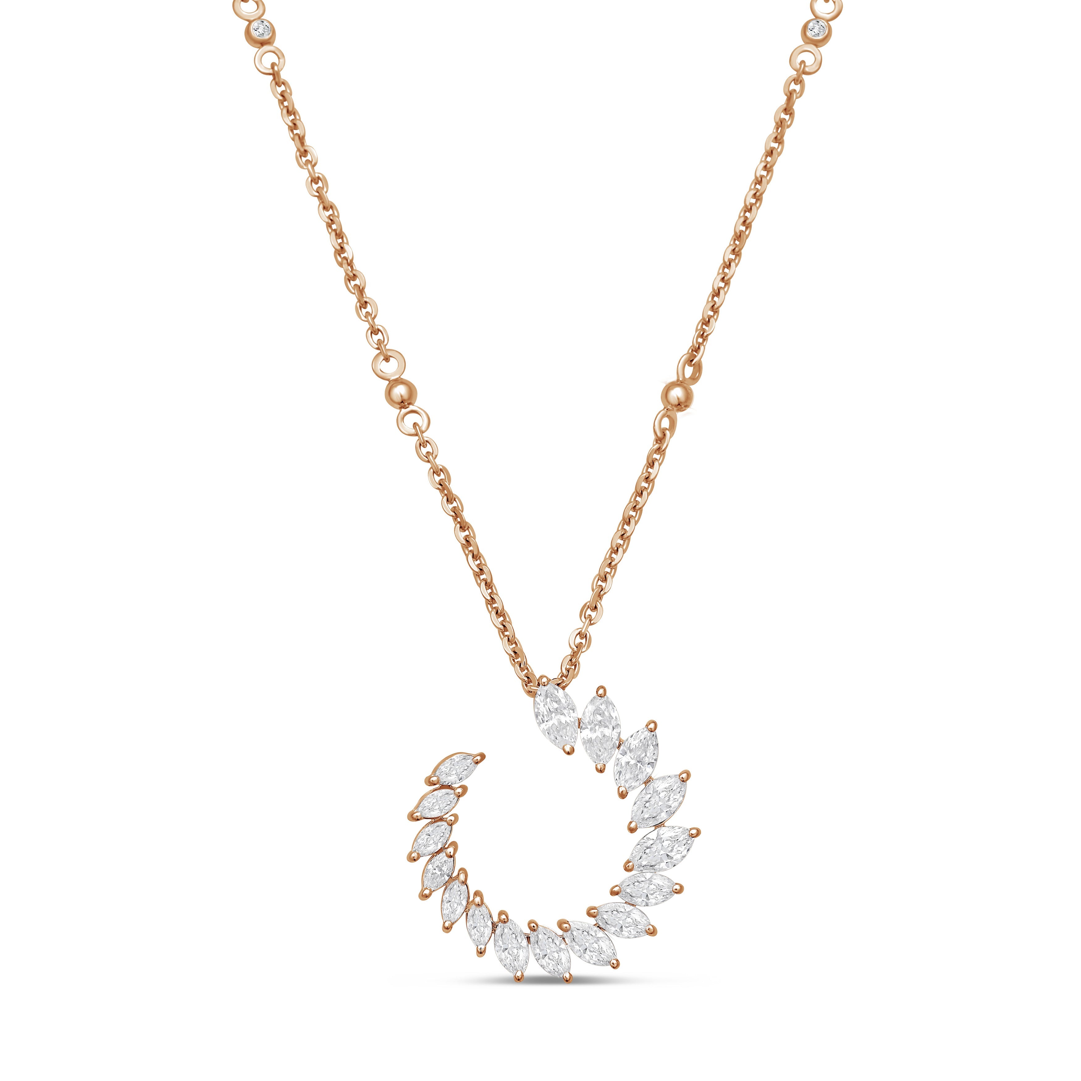 Lab Grown Marquise Diamond Crescent Swirl Pendant