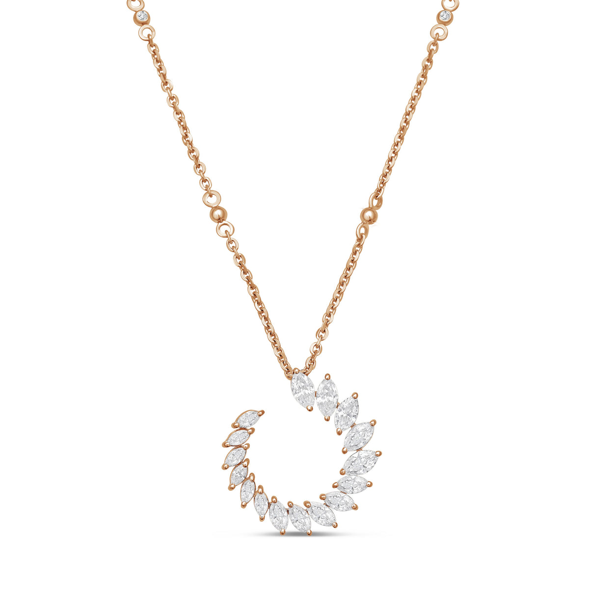 Lab Grown Marquise Diamond Crescent Swirl Pendant