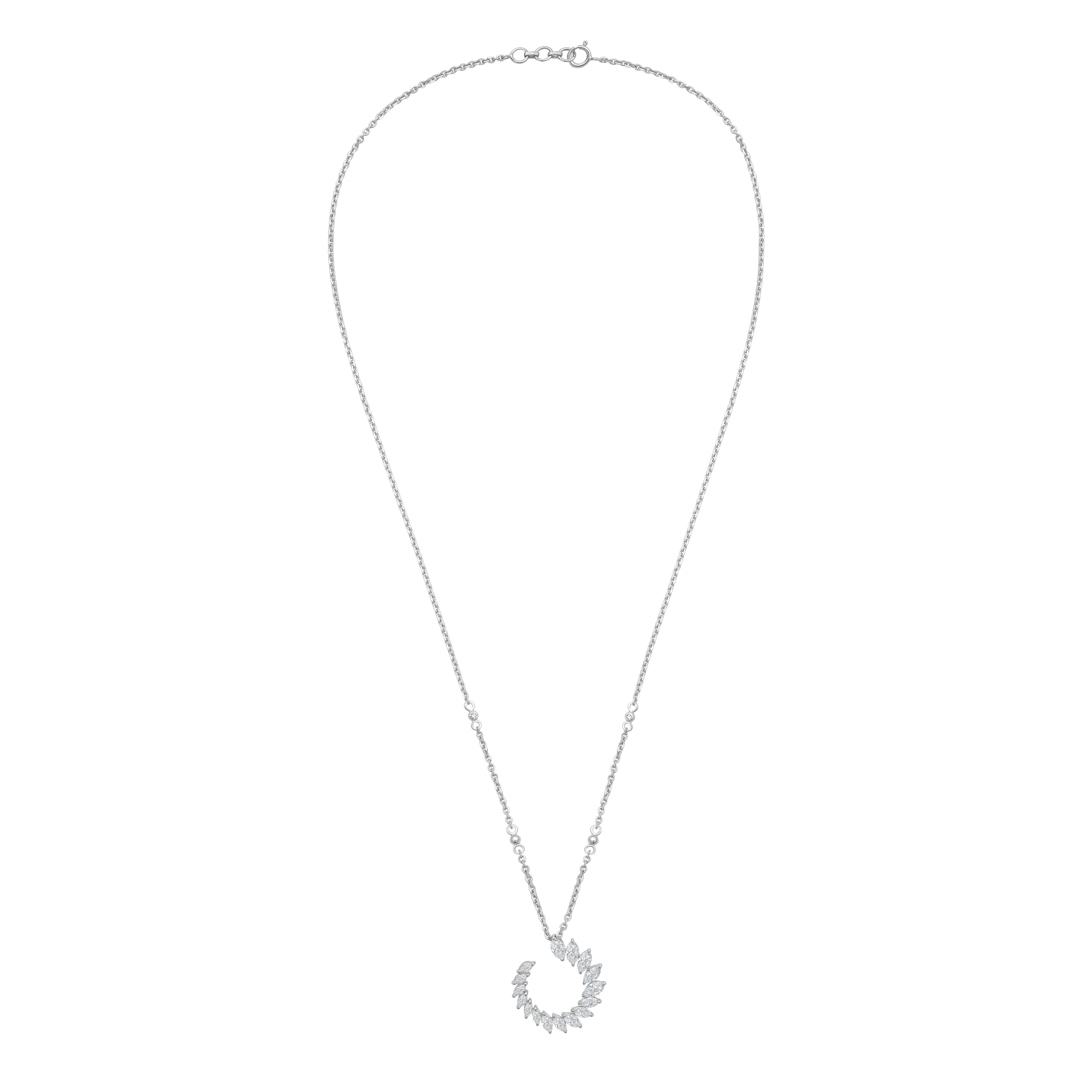 Lab Grown Marquise Diamond Crescent Swirl Pendant