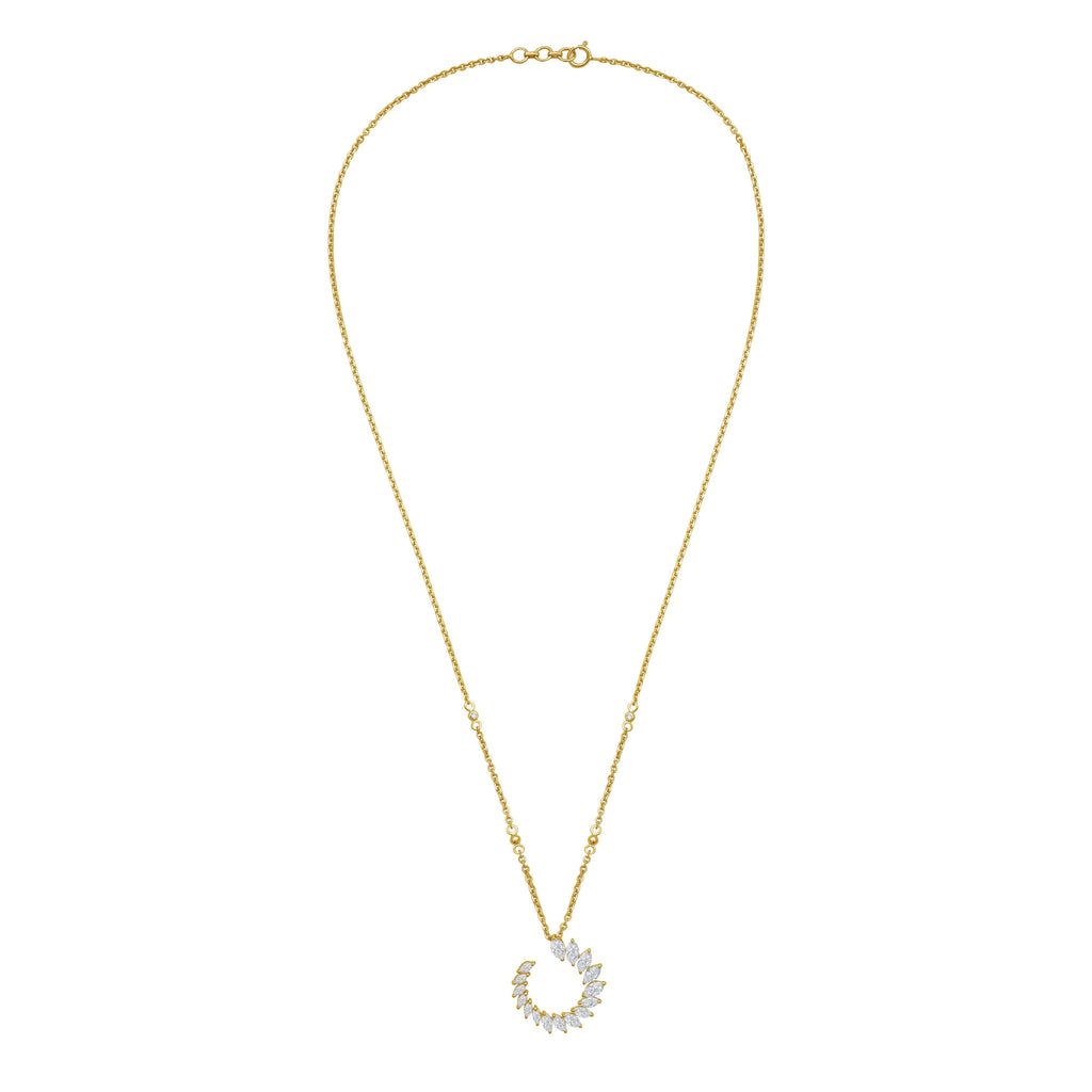 Lab Grown Marquise Diamond Crescent Swirl Pendant