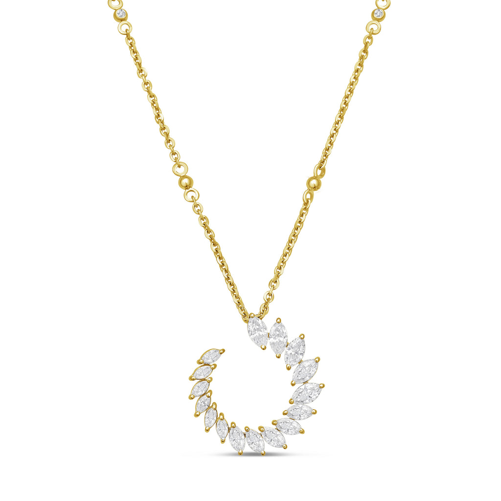 Lab Grown Marquise Diamond Crescent Swirl Pendant