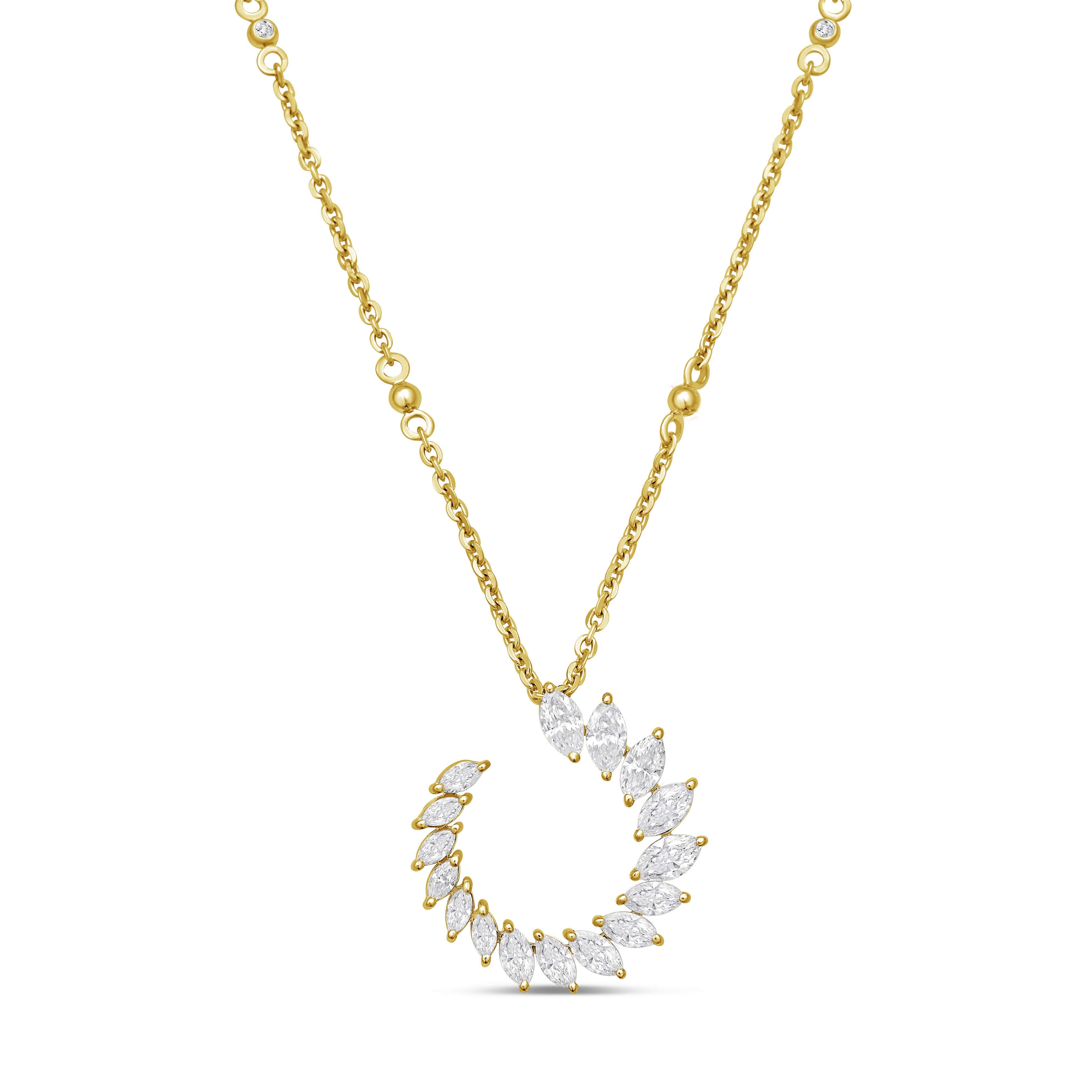 Lab Grown Marquise Diamond Crescent Swirl Pendant