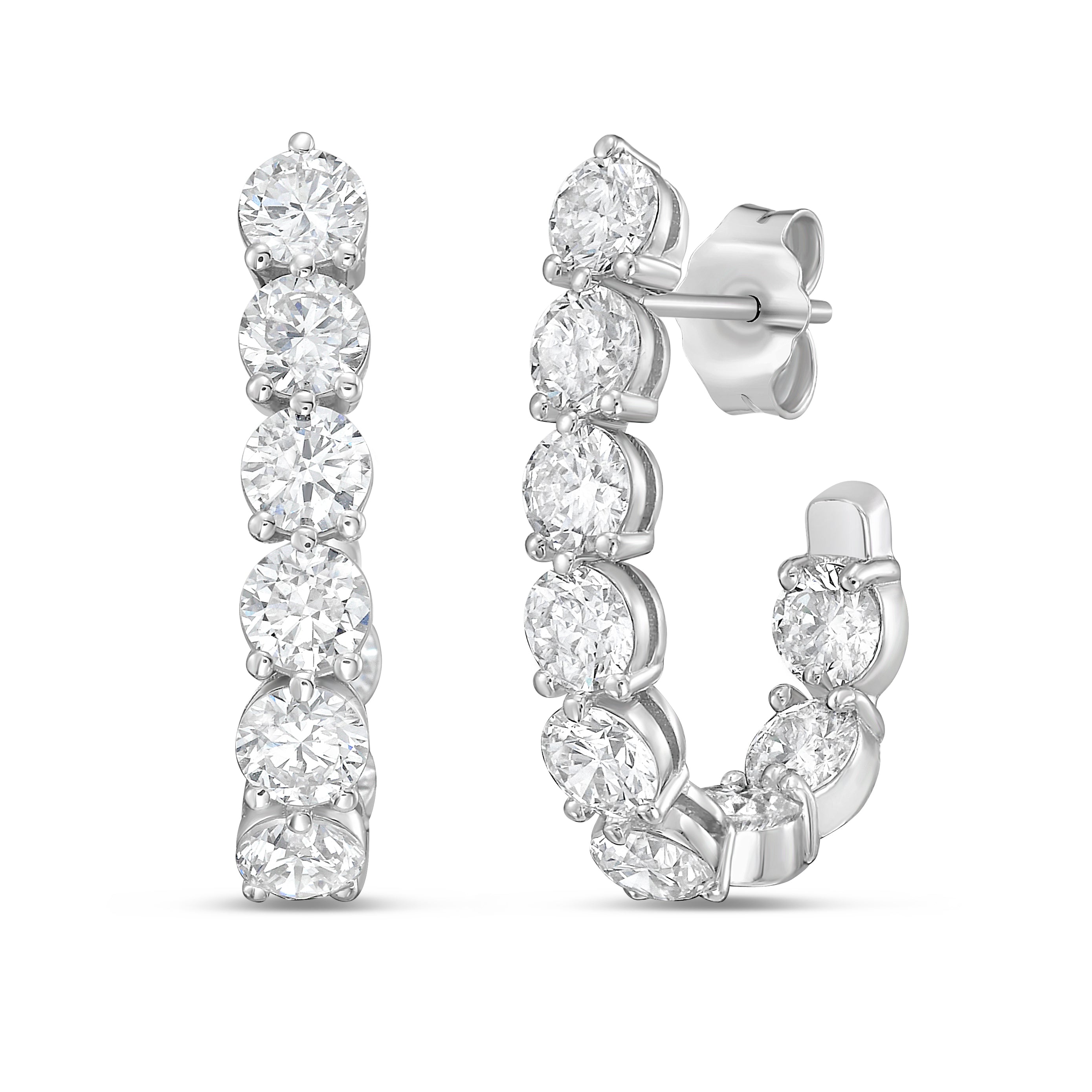 Lab Grown Round Diamond J-Hoop Earrings - 0.75"