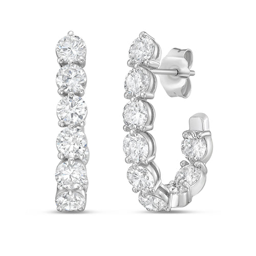 Lab Grown Round Diamond J-Hoop Earrings - 0.75"