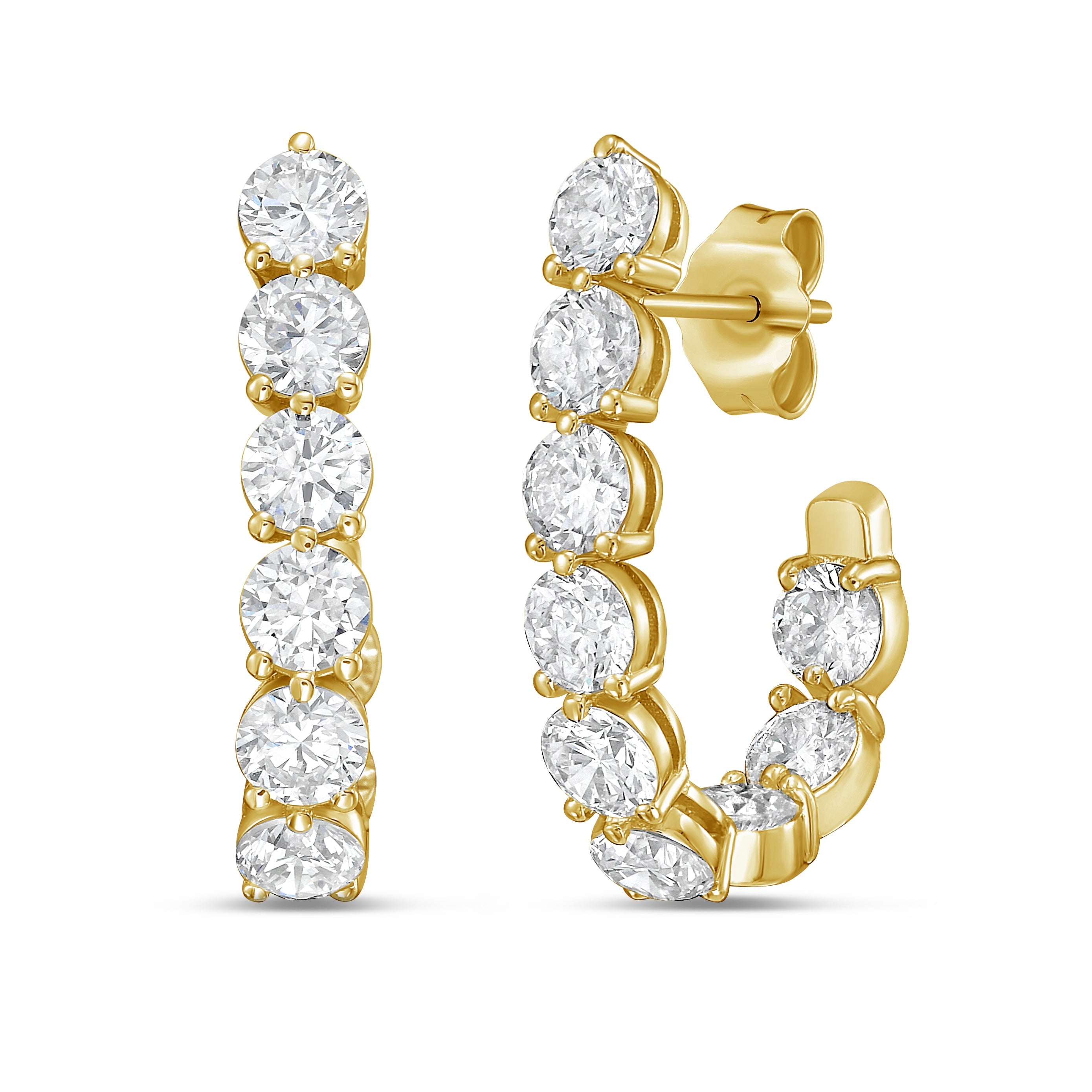 Lab Grown Round Diamond J-Hoop Earrings - 0.75"