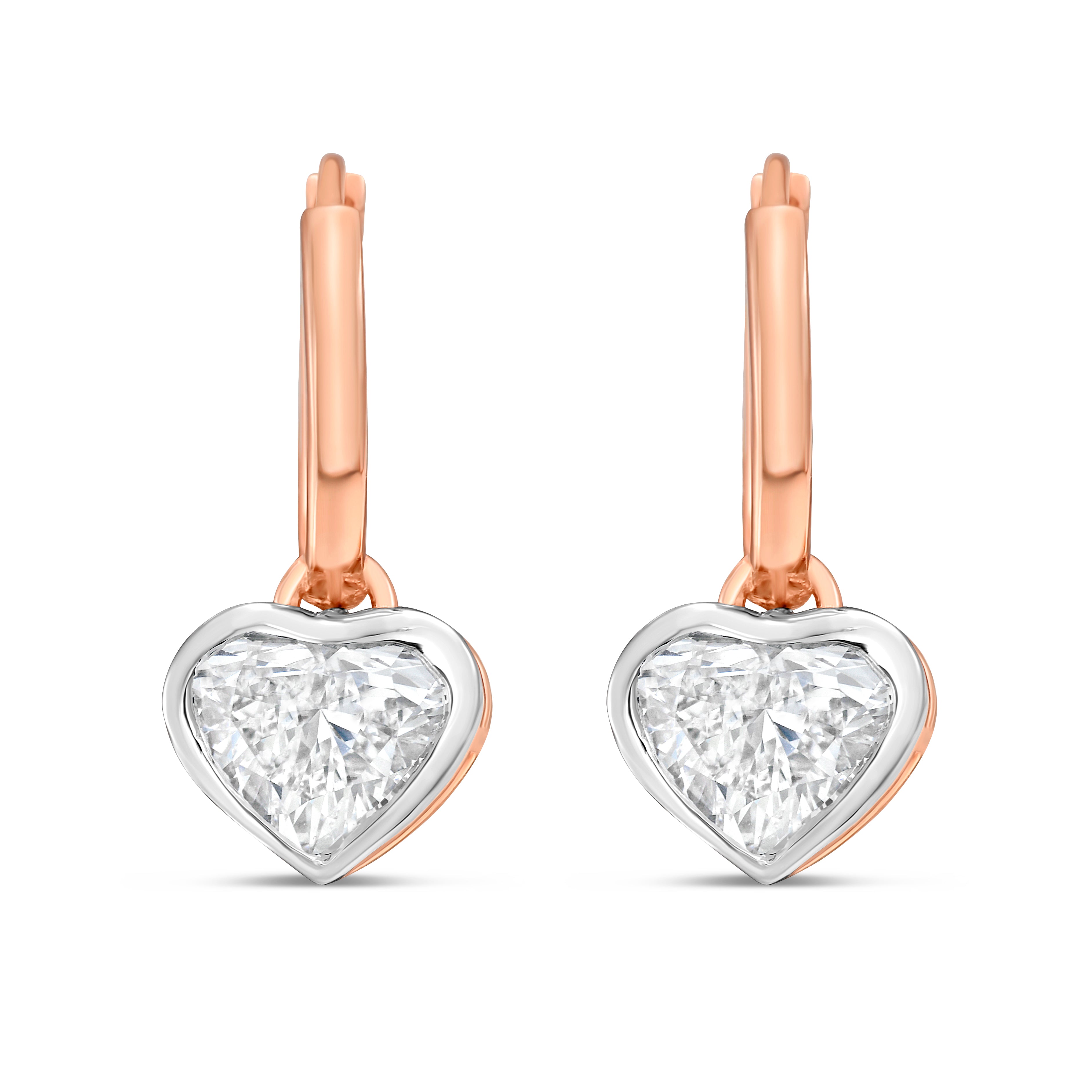 Lab Grown Heart Diamond Bezel Drop Huggie Earrings