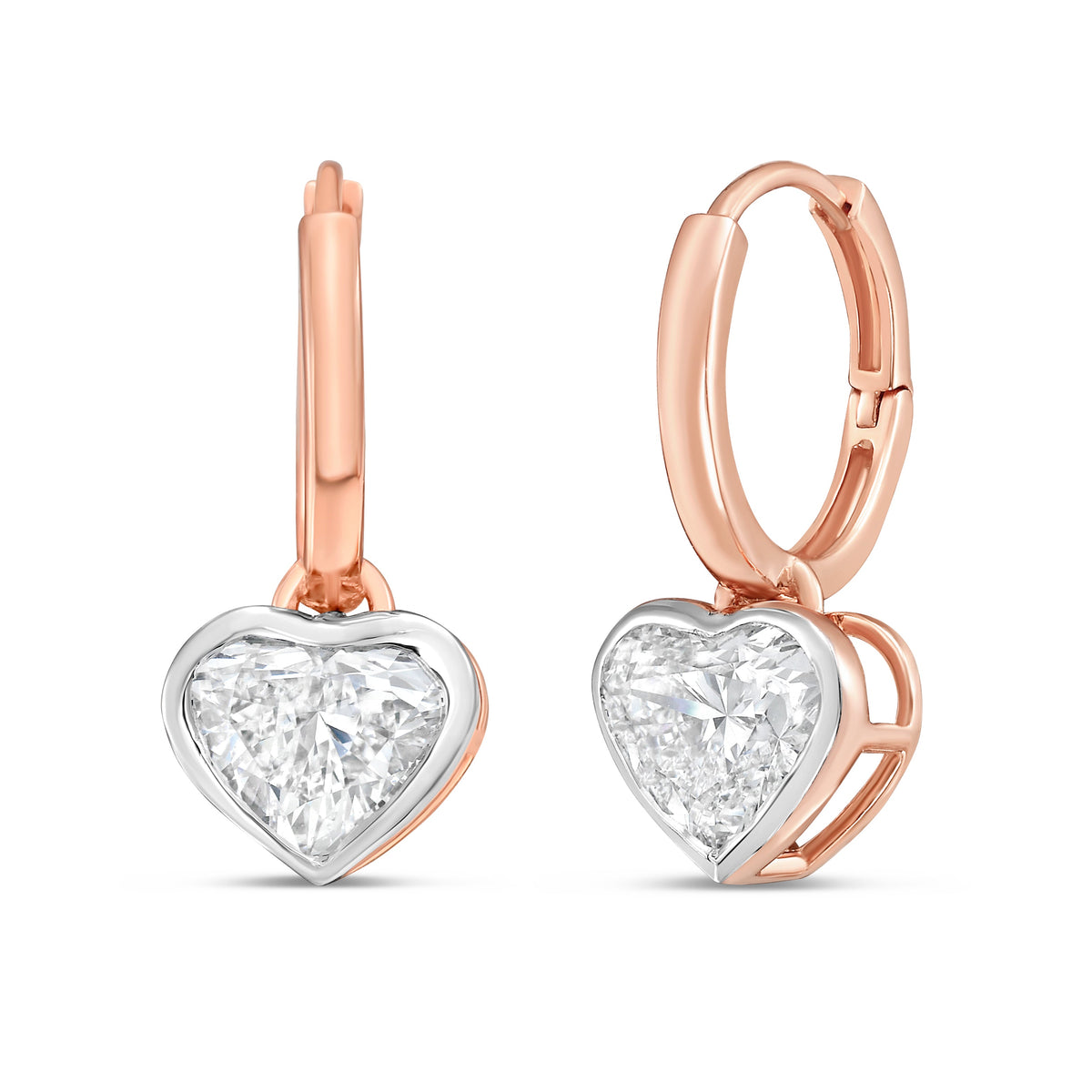 Lab Grown Heart Diamond Bezel Drop Huggie Earrings