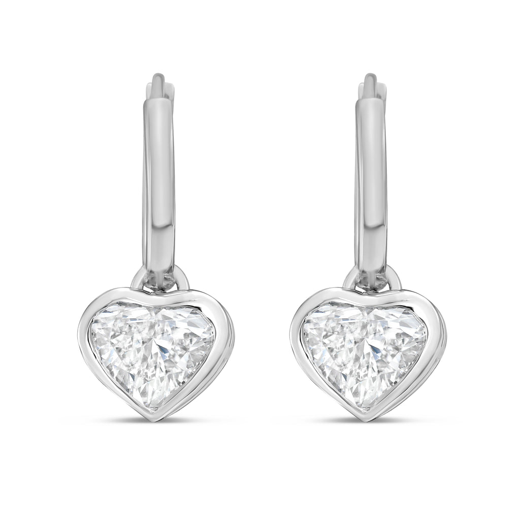 Lab Grown Heart Diamond Bezel Drop Huggie Earrings