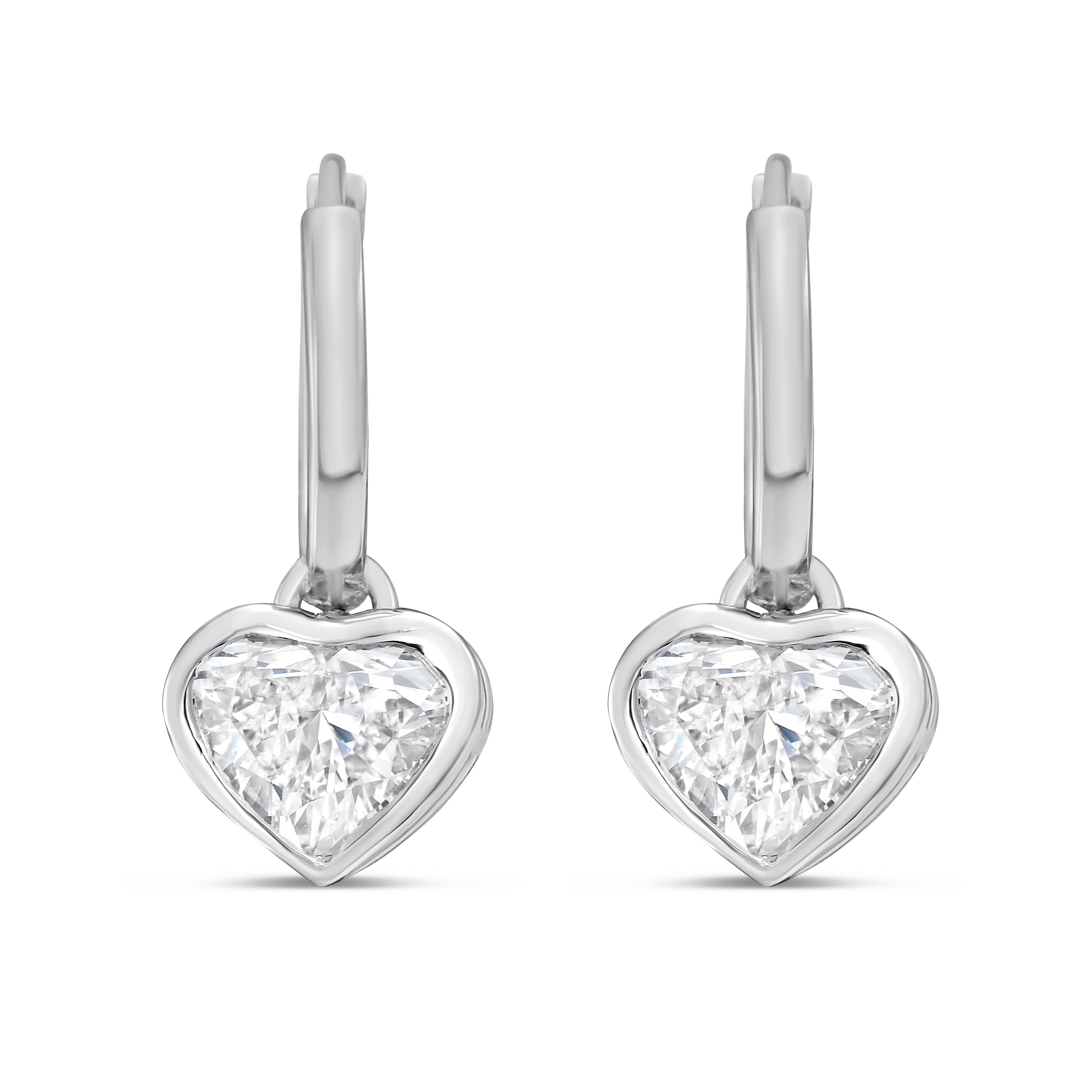Lab Grown Heart Diamond Bezel Drop Huggie Earrings