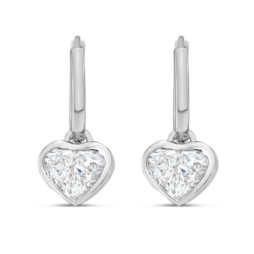 Lab Grown Heart Diamond Bezel Drop Huggie Earrings