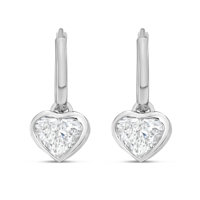 Lab Grown Heart Diamond Bezel Drop Huggie Earrings