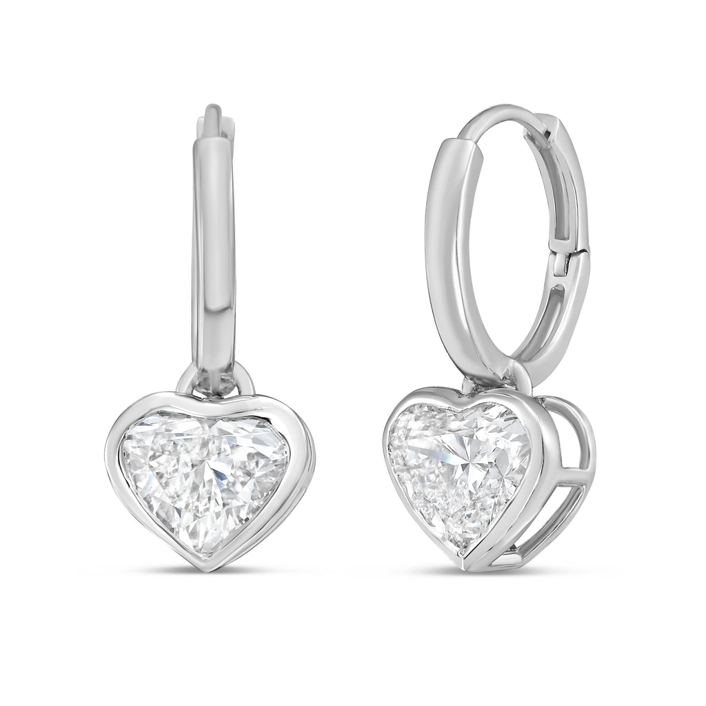 Lab Grown Heart Diamond Bezel Drop Huggie Earrings