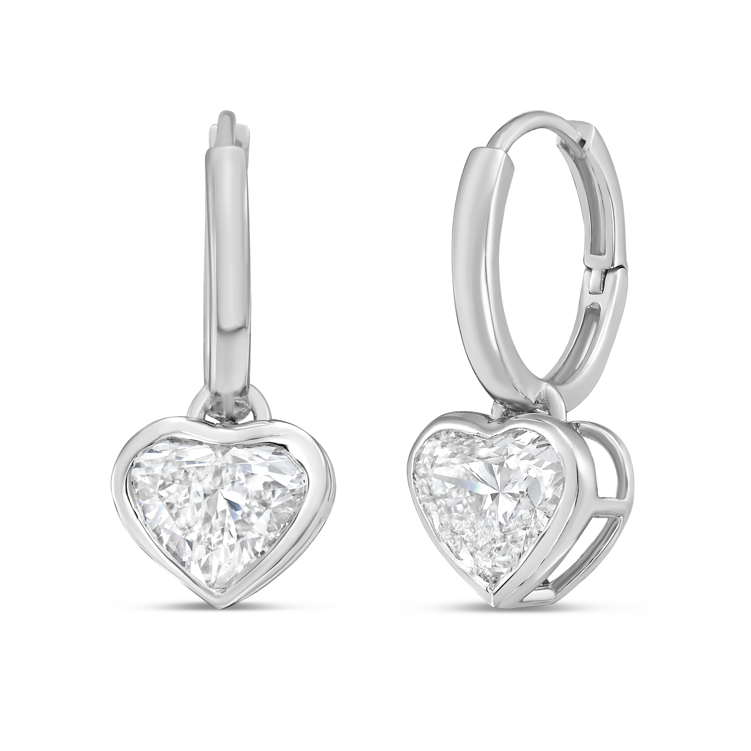 Lab Grown Heart Diamond Bezel Drop Huggie Earrings
