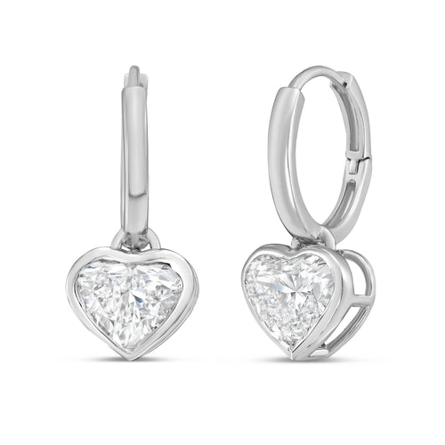 Lab Grown Heart Diamond Bezel Drop Huggie Earrings