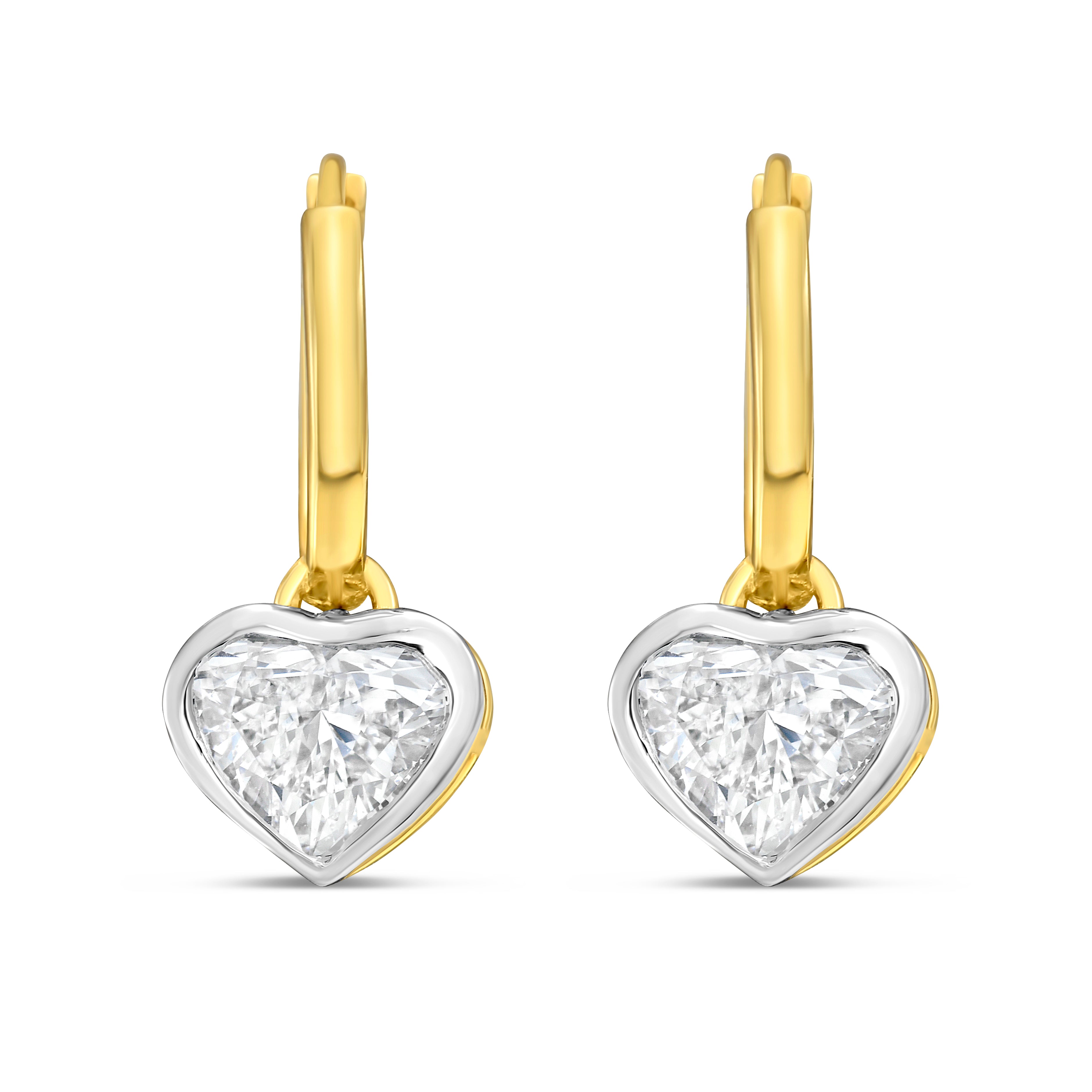 Lab Grown Heart Diamond Bezel Drop Huggie Earrings