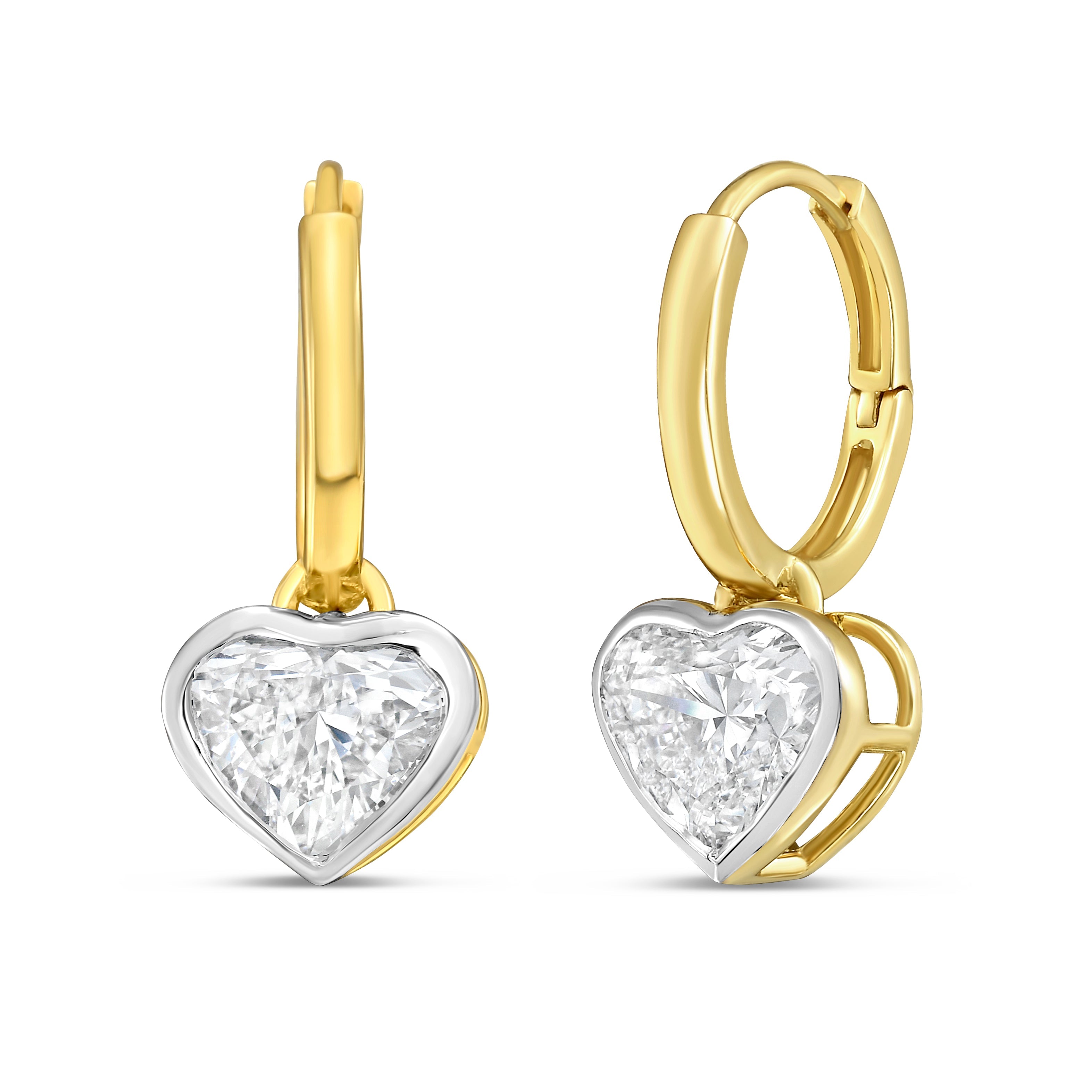 Lab Grown Heart Diamond Bezel Drop Huggie Earrings