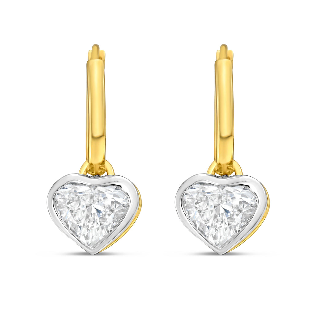 Lab Grown Heart Diamond Bezel Drop Huggie Earrings