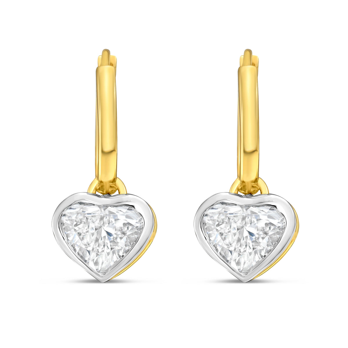 Lab Grown Heart Diamond Bezel Drop Huggie Earrings