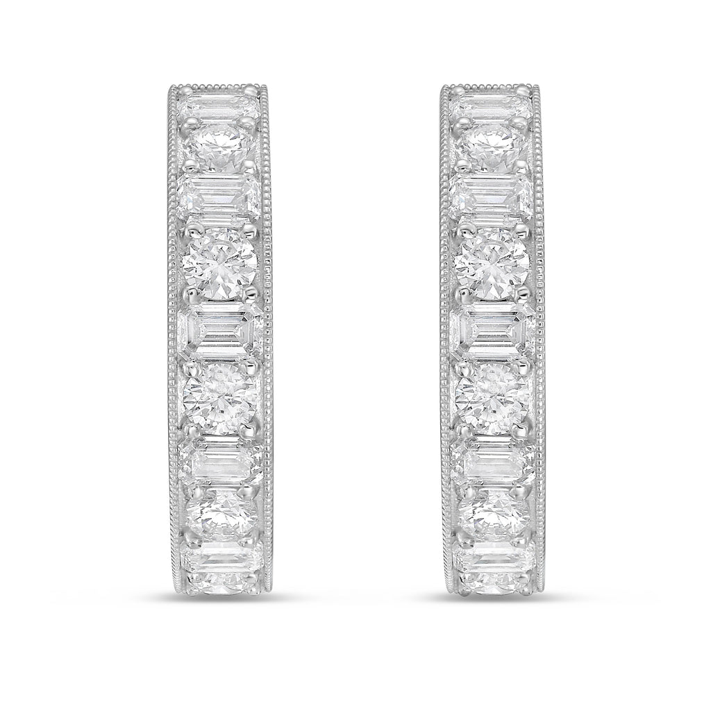 Lab Grown Round & Emerald Diamond Milgrain Hoop Earrings - 1.00"