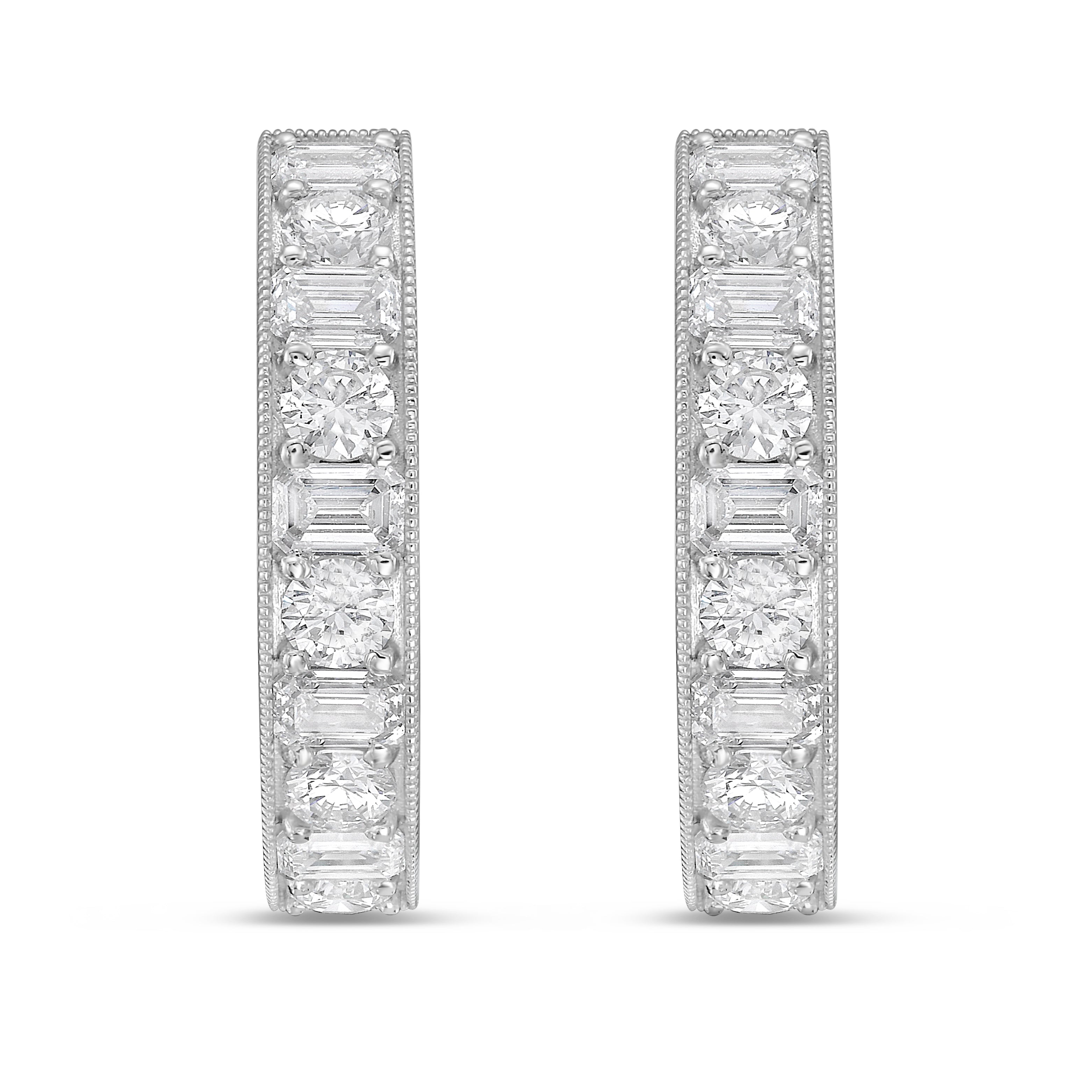 Lab Grown Round & Emerald Diamond Milgrain Hoop Earrings - 1.00"