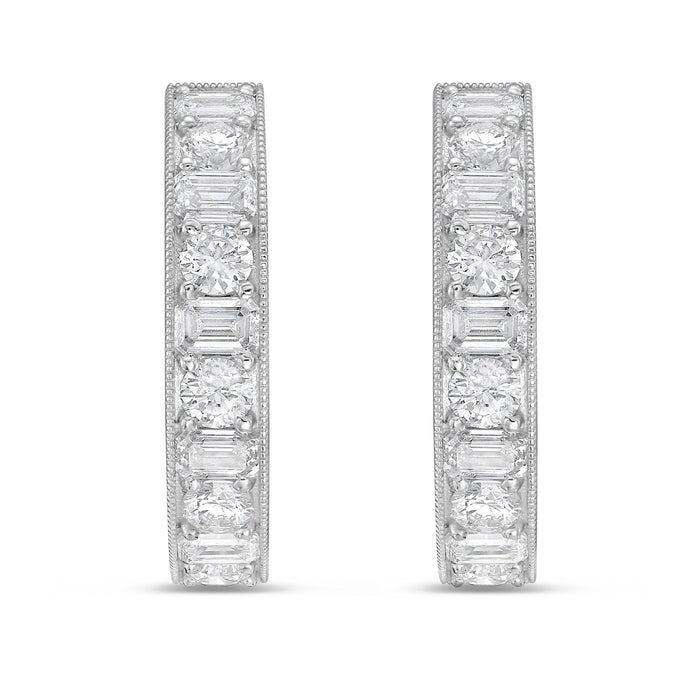 Lab Grown Round & Emerald Diamond Milgrain Hoop Earrings - 1.00
