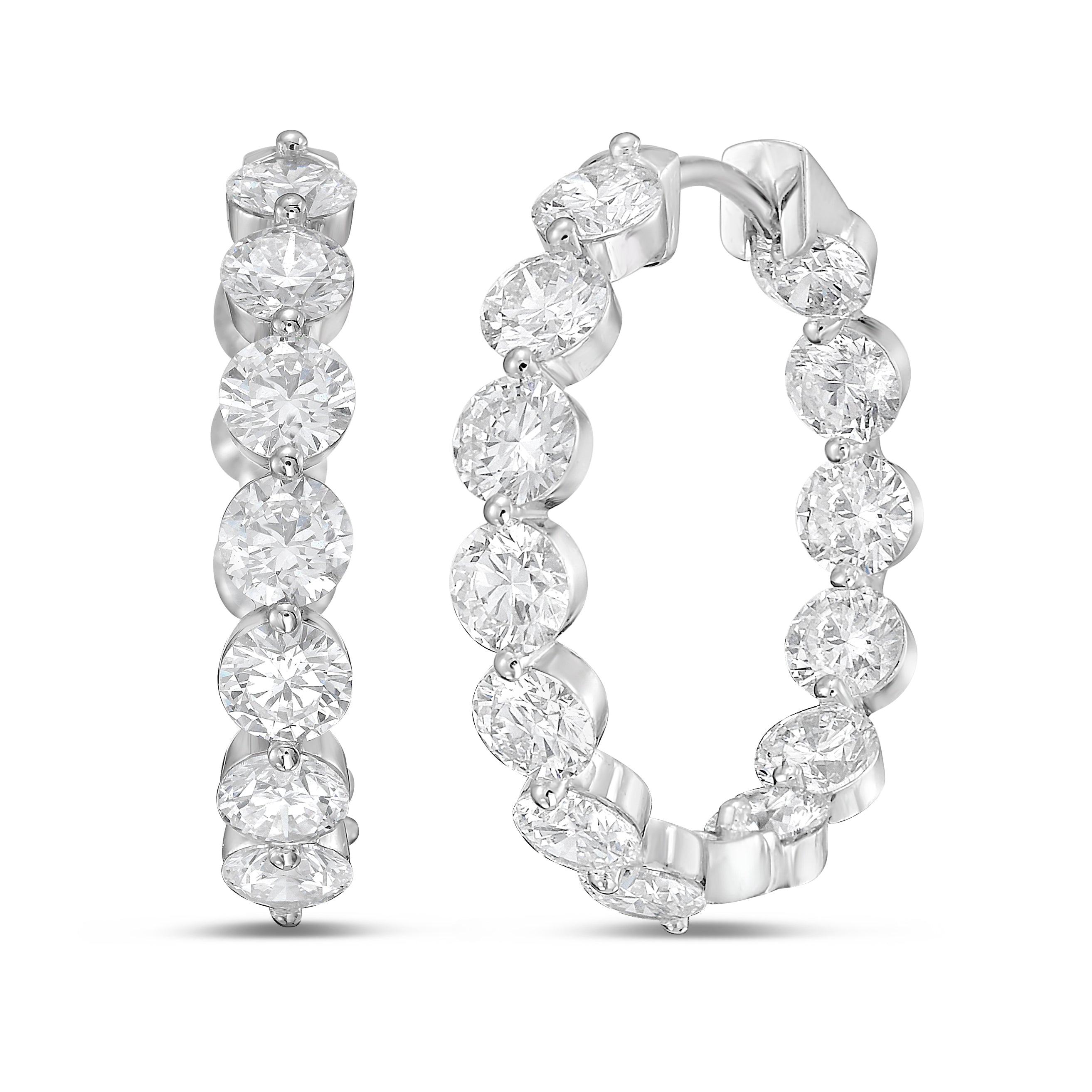 Lab Grown Shared Prong Round Diamond Hoop Earrings - 1.00"