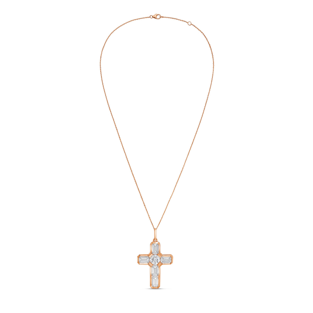Lab Grown Round & Emerald Diamond Bezel Cross Pendant