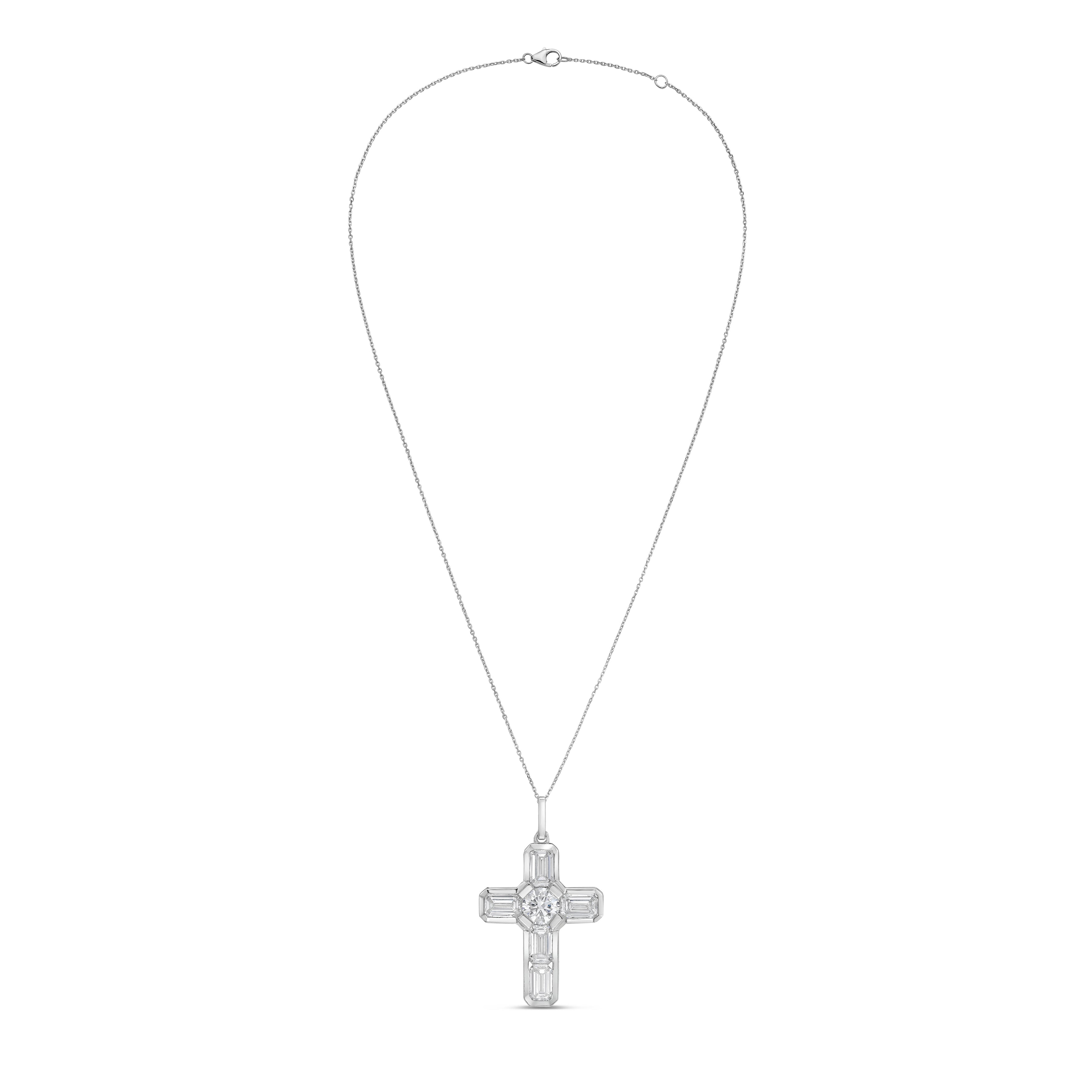 Lab Grown Round & Emerald Diamond Bezel Cross Pendant